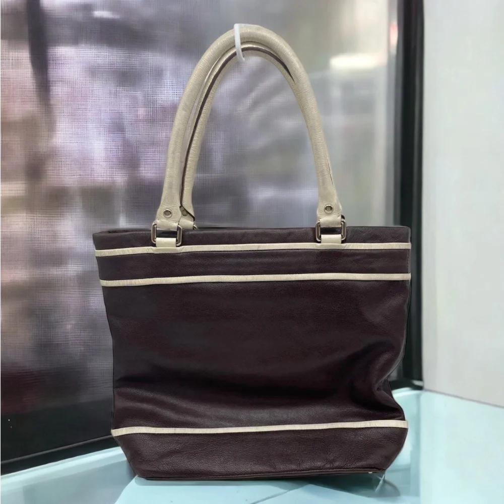 Kate Spade New York Womens Brown Leather Inner Zip Pocket Double Handle Tote Bag